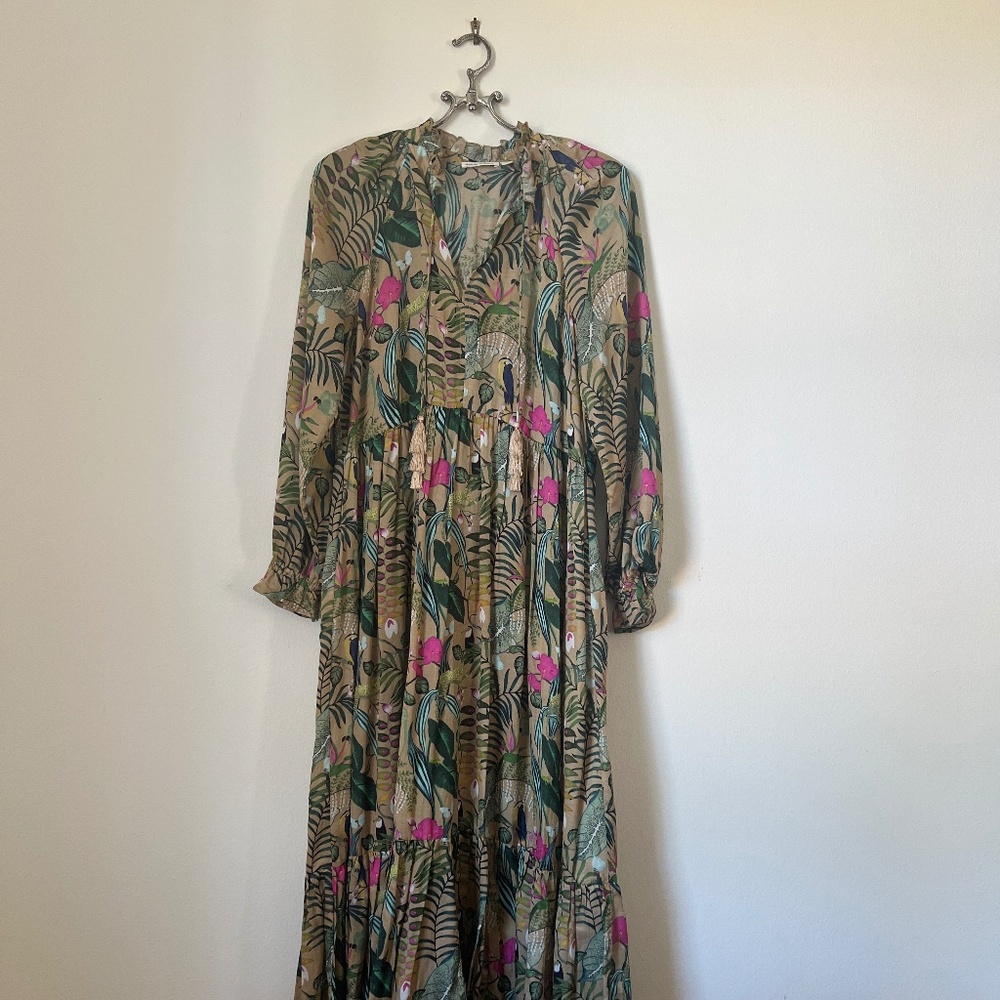 Roller Rabbit • Maxi Tropical Print Silk Dress • Size Small
